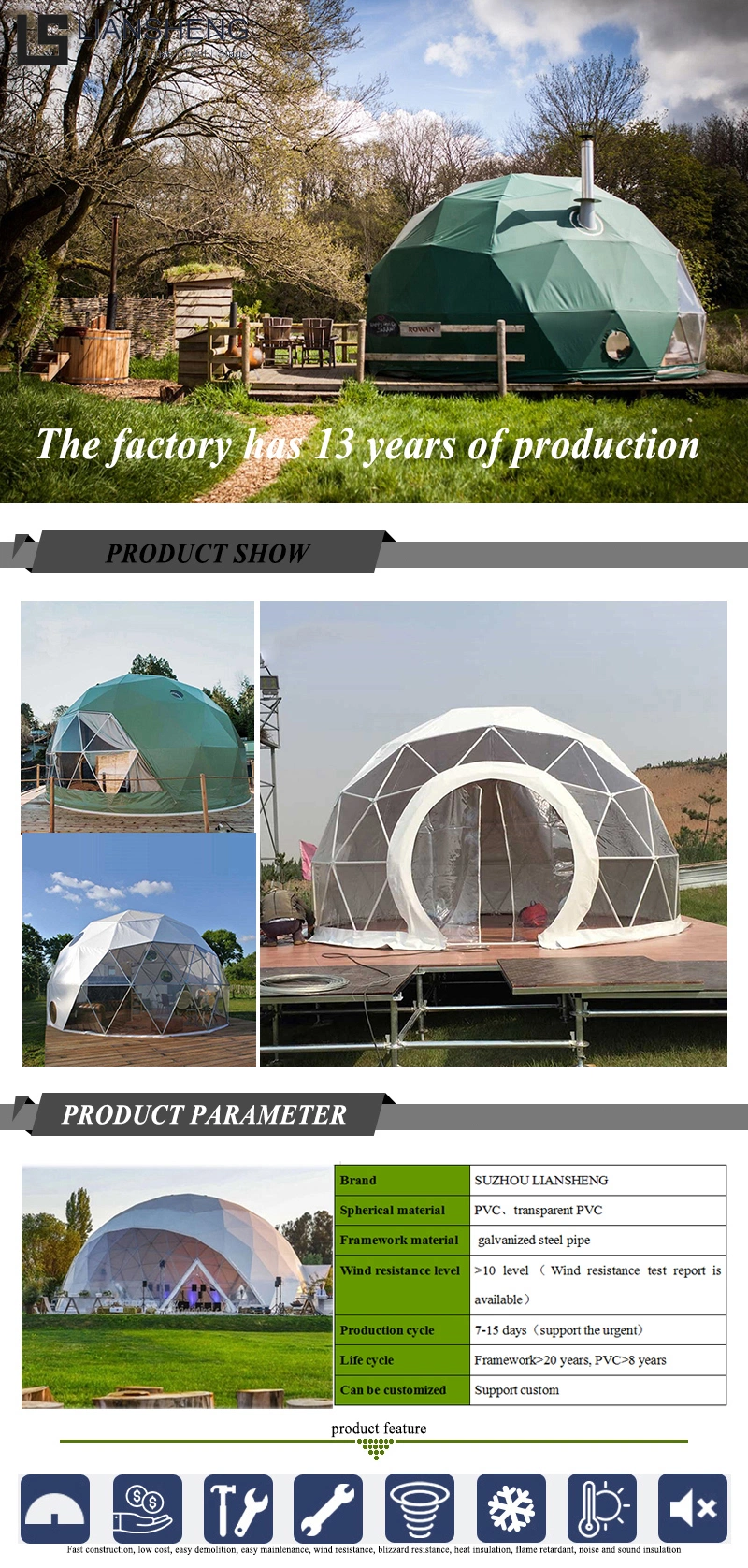 Geodesic Dome Tent Glass Dome House for Camp with Aluminum Frame and Tempered Glass at Factory Price